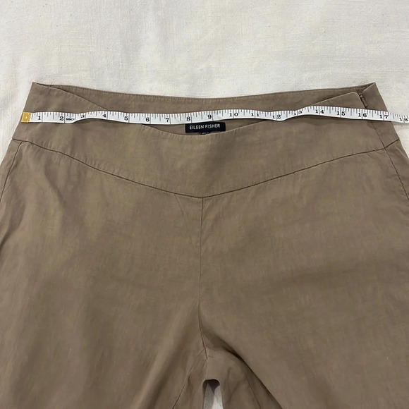 Eileen Fisher Tan Khaki Crop Pant size Medium side zipper Linen Blend - Picture 10 of 14